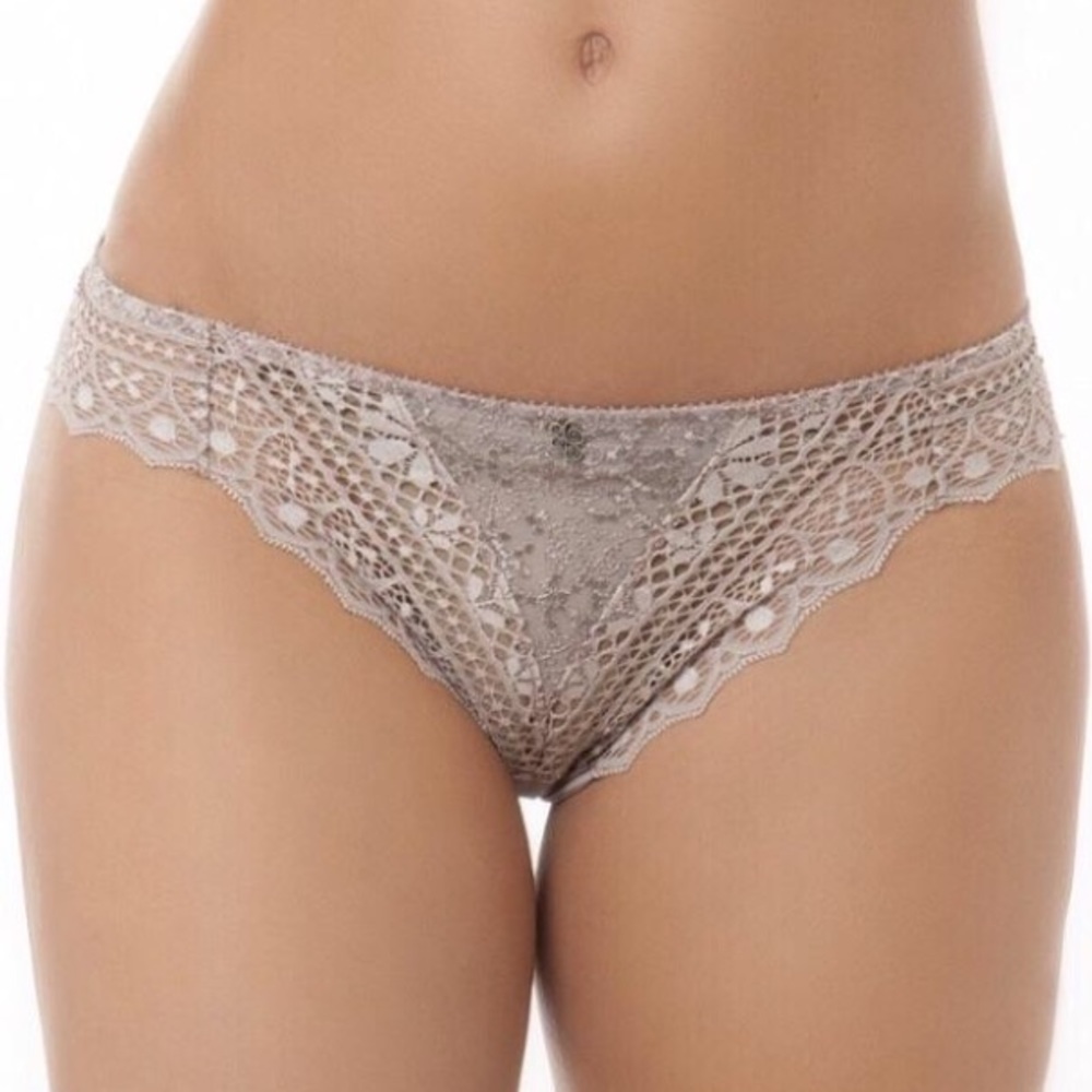 Empreinte lace cream metallic thong panties bride